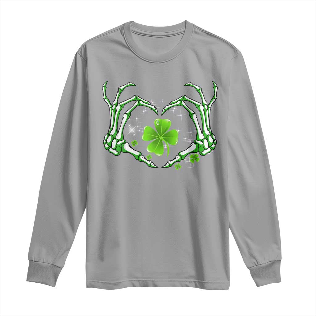 Skeleton Hand Heart Shamrock St Patricks Day Long Sleeve Shirt