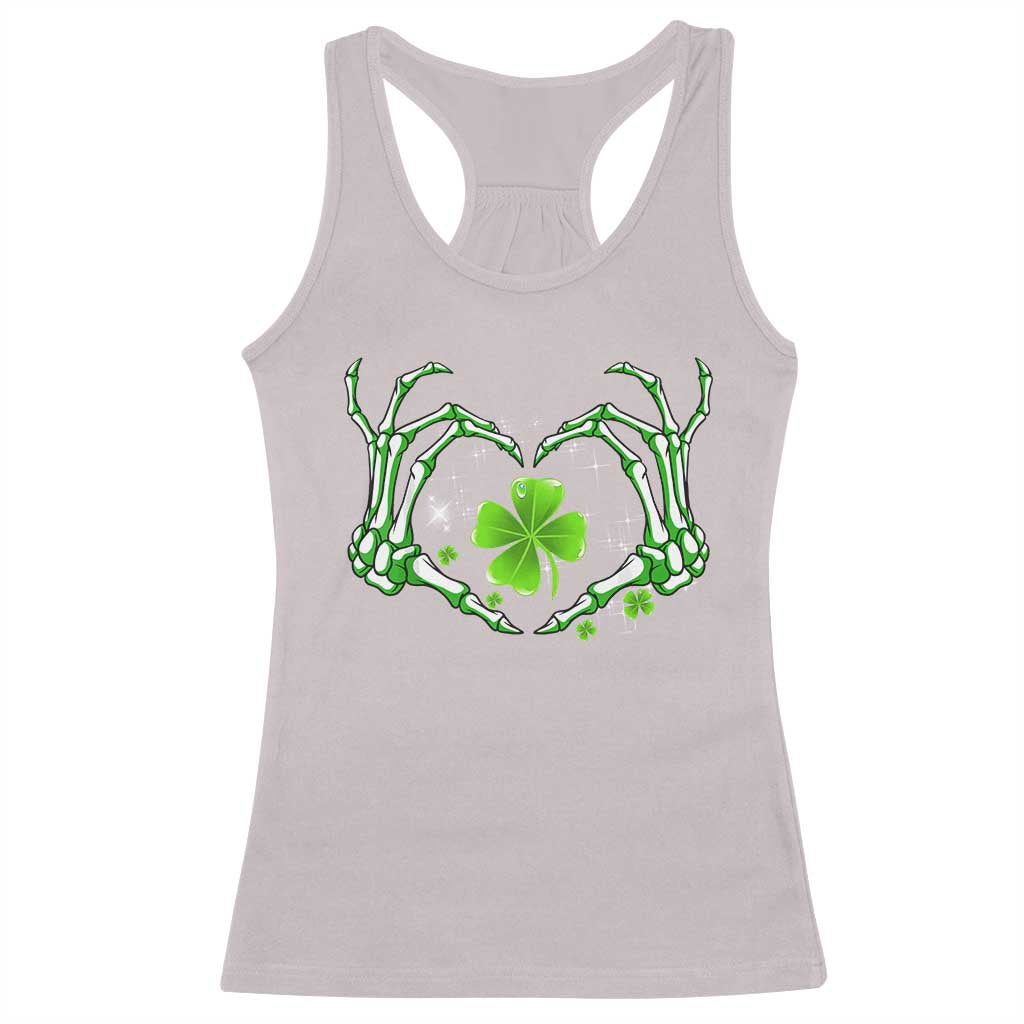 Skeleton Hand Heart Shamrock St Patricks Day Racerback Tank Top