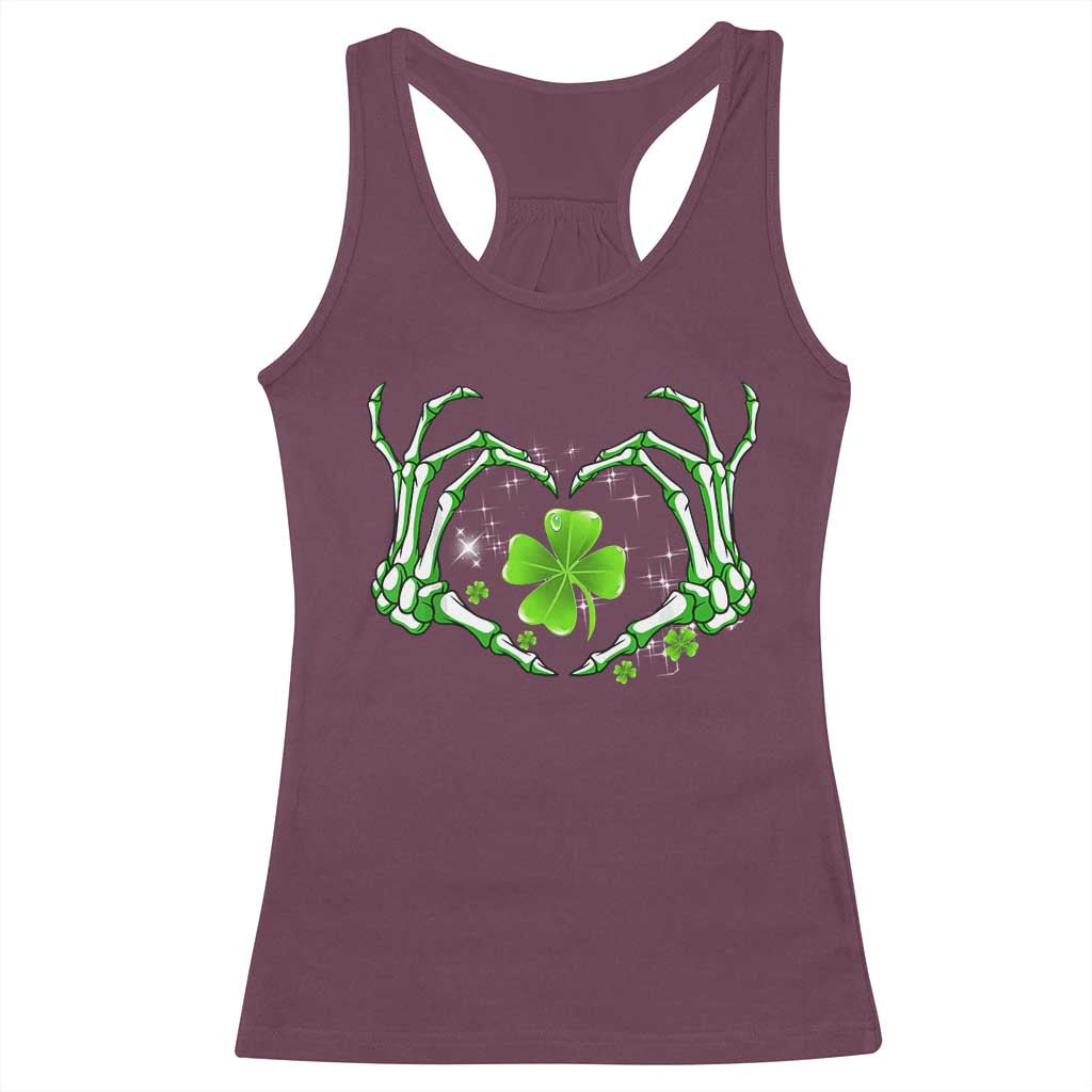 Skeleton Hand Heart Shamrock St Patricks Day Racerback Tank Top