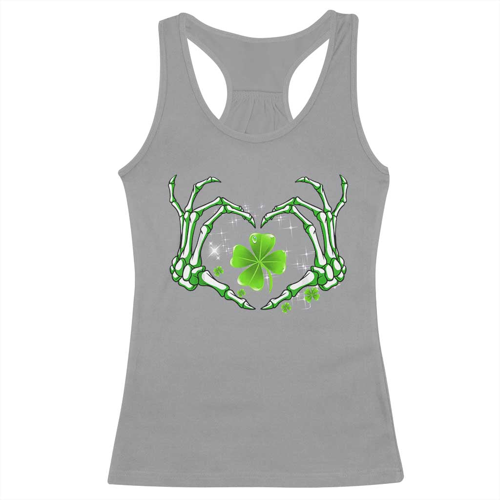 Skeleton Hand Heart Shamrock St Patricks Day Racerback Tank Top