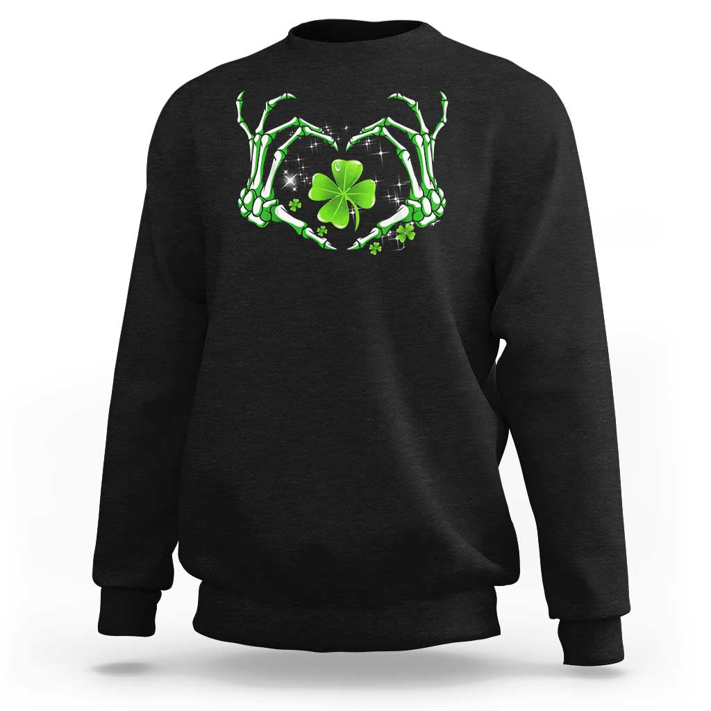 Skeleton Hand Heart Shamrock St Patricks Day Sweatshirt