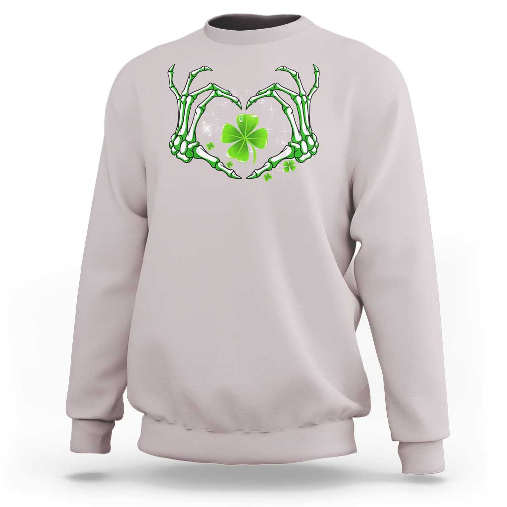 Skeleton Hand Heart Shamrock St Patricks Day Sweatshirt