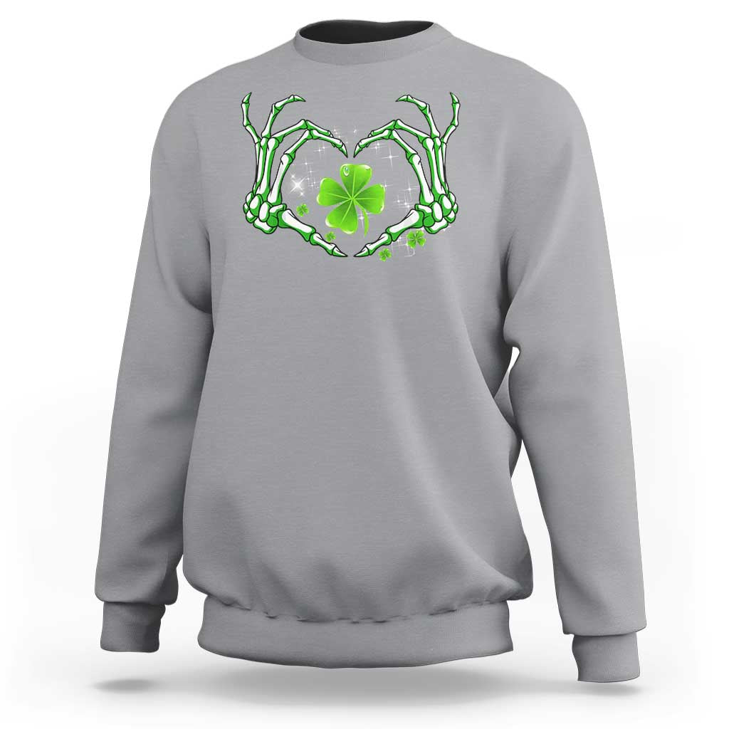 Skeleton Hand Heart Shamrock St Patricks Day Sweatshirt