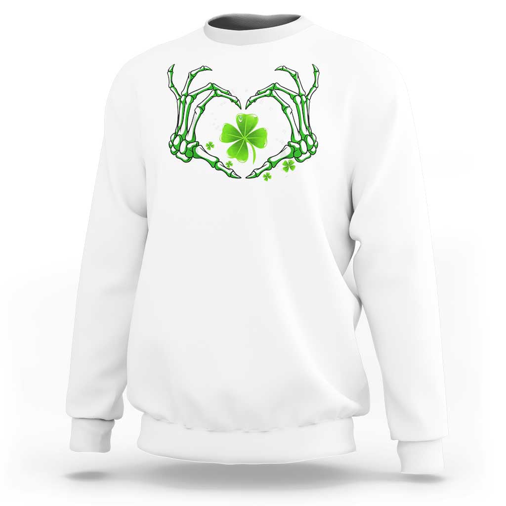 Skeleton Hand Heart Shamrock St Patricks Day Sweatshirt