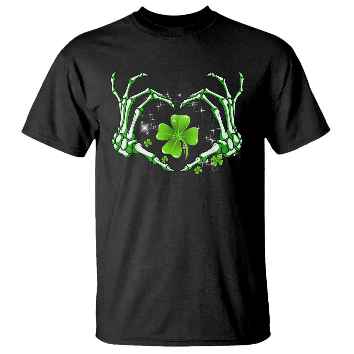 Skeleton Hand Heart Shamrock St Patricks Day T Shirt