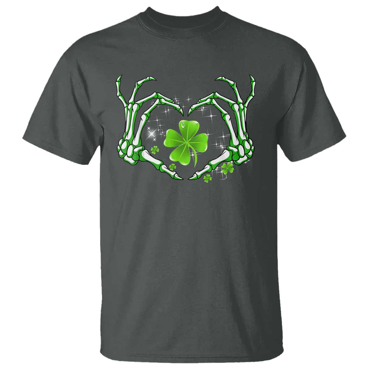 Skeleton Hand Heart Shamrock St Patricks Day T Shirt