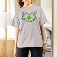 Skeleton Hand Heart Shamrock St Patricks Day T Shirt For Women