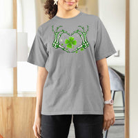 Skeleton Hand Heart Shamrock St Patricks Day T Shirt For Women