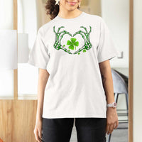 Skeleton Hand Heart Shamrock St Patricks Day T Shirt For Women