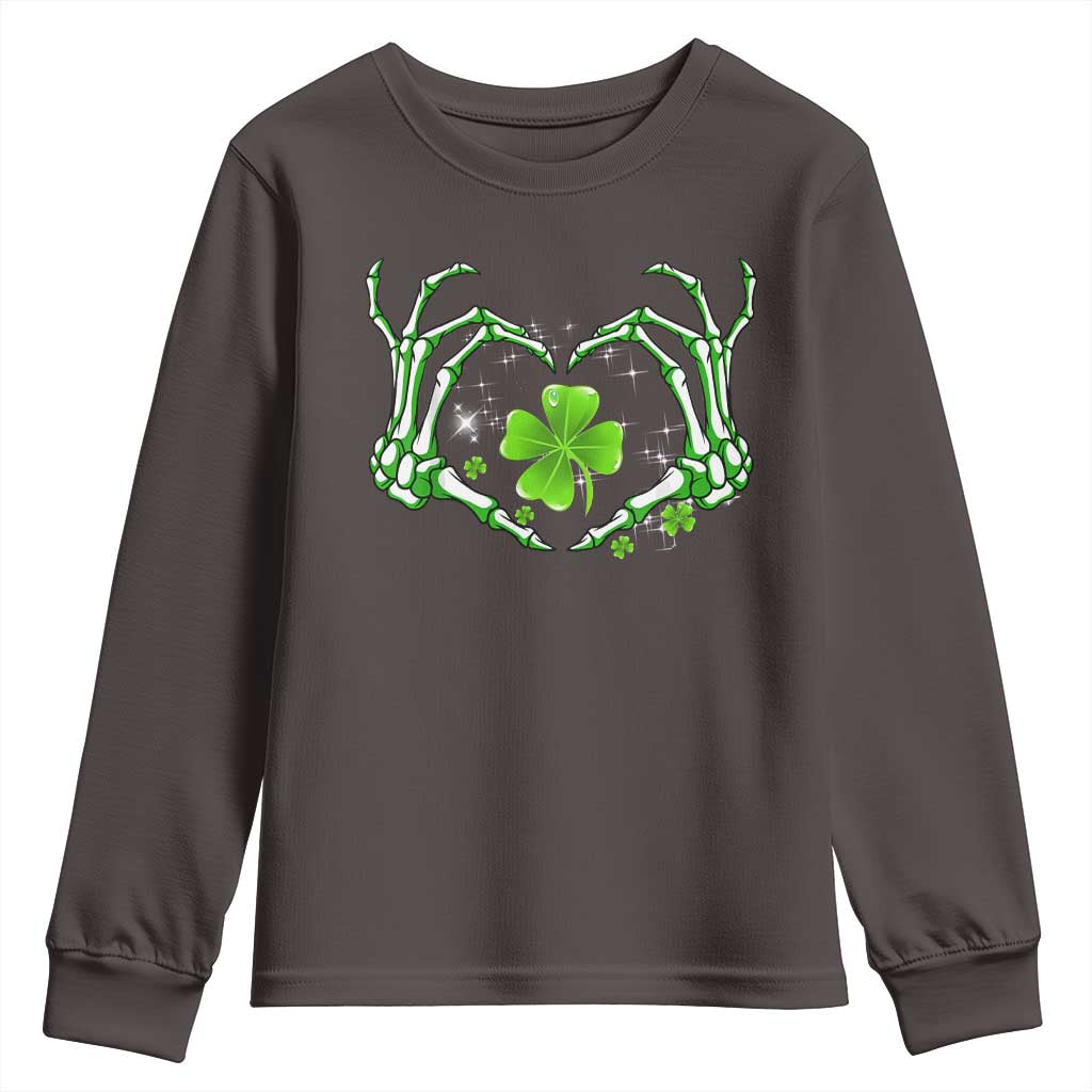 Skeleton Hand Heart Shamrock St Patricks Day Youth Sweatshirt