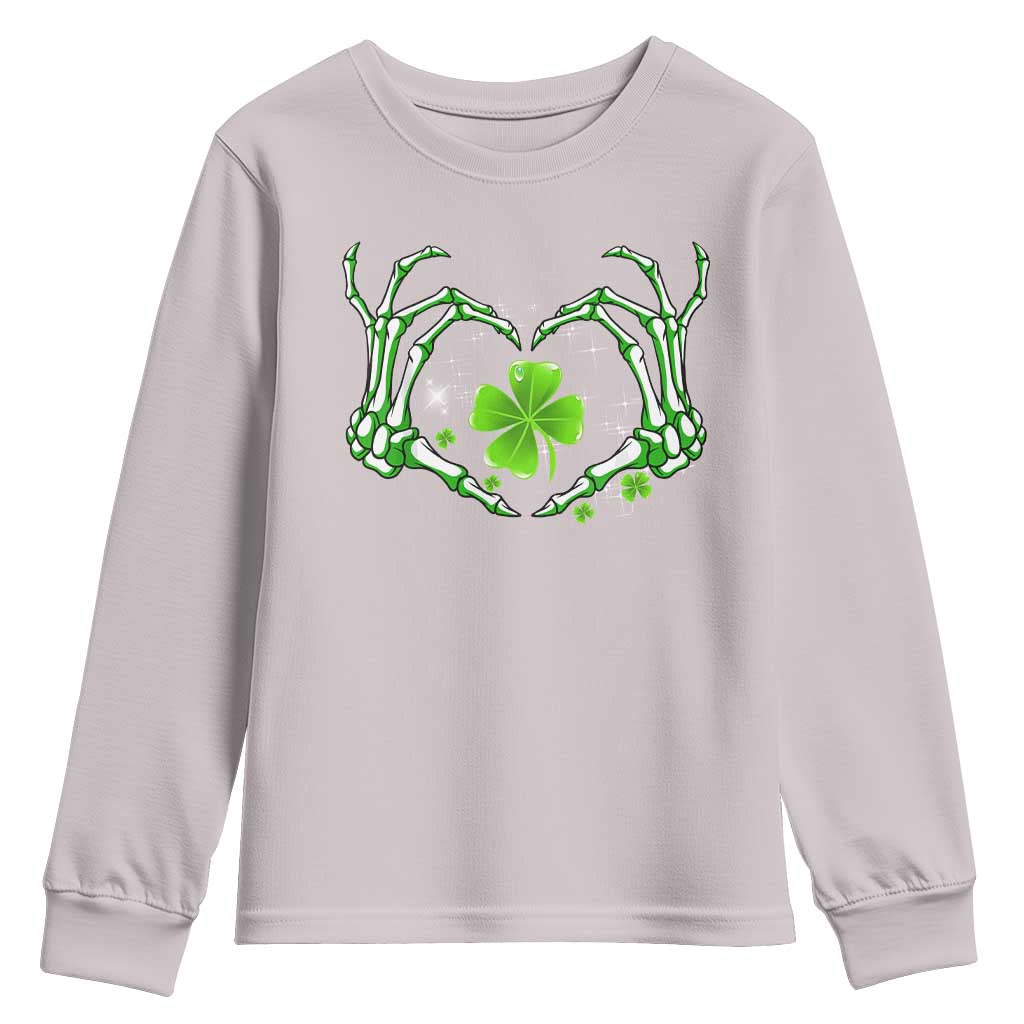 Skeleton Hand Heart Shamrock St Patricks Day Youth Sweatshirt