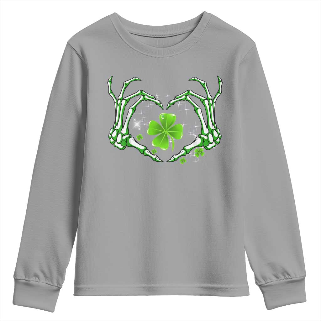 Skeleton Hand Heart Shamrock St Patricks Day Youth Sweatshirt