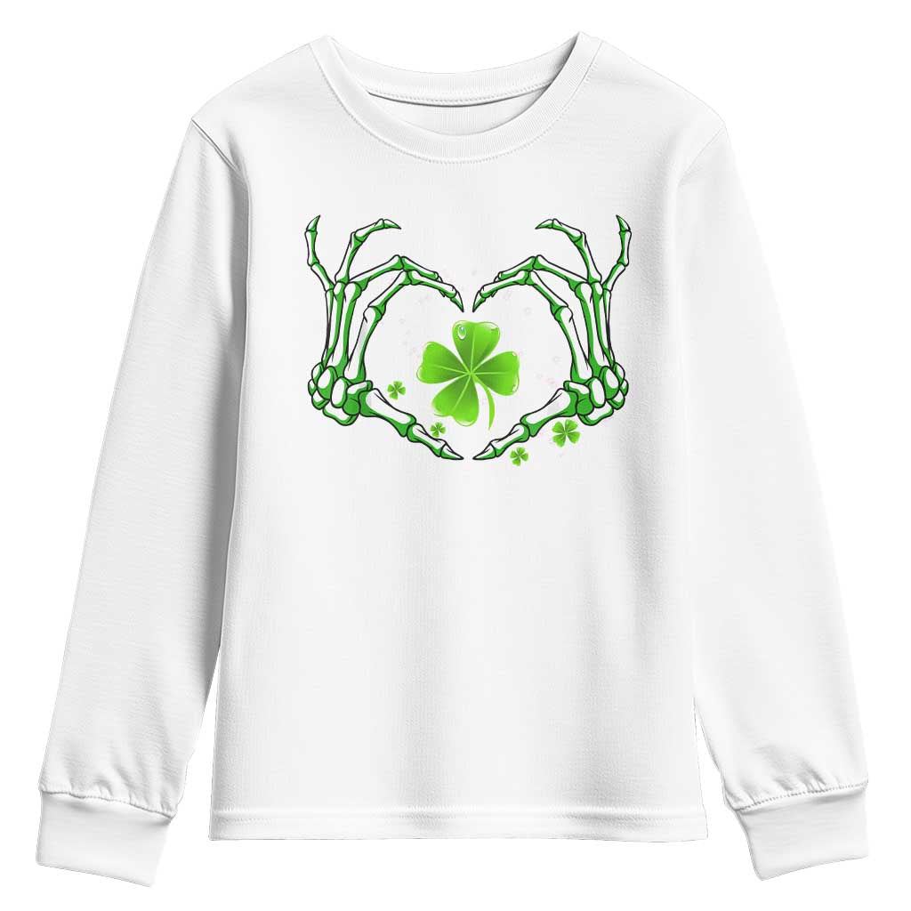 Skeleton Hand Heart Shamrock St Patricks Day Youth Sweatshirt