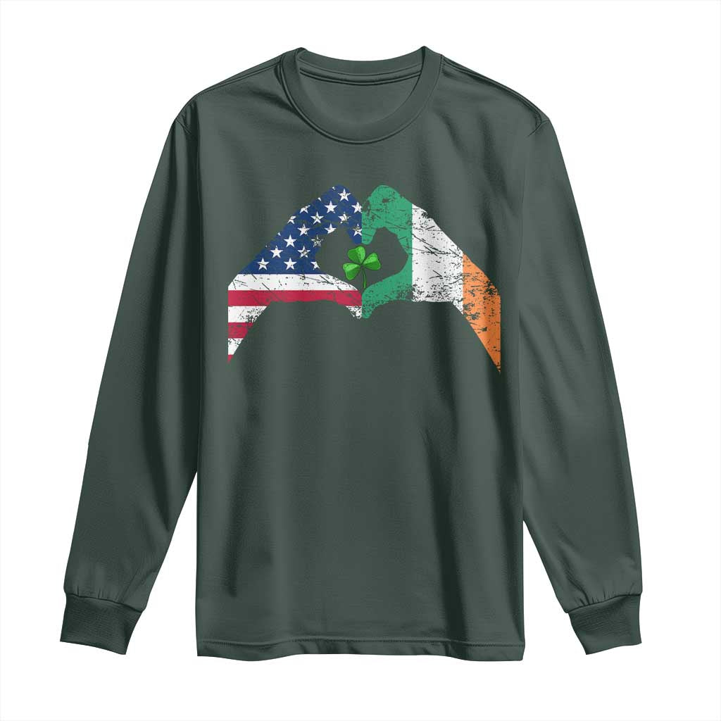 America Ireland Flag Long Sleeve Shirt Lucky Shamrock Vintage American Irish Roots