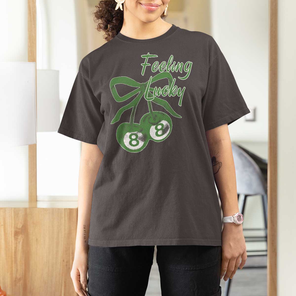 Cherry 8 Ball T Shirt For Women Feeling Lucky Girl Syndrome Coquette St Patricks Day