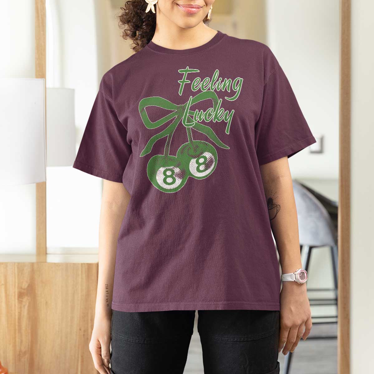 Cherry 8 Ball T Shirt For Women Feeling Lucky Girl Syndrome Coquette St Patricks Day