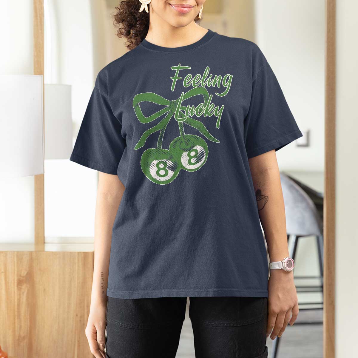 Cherry 8 Ball T Shirt For Women Feeling Lucky Girl Syndrome Coquette St Patricks Day