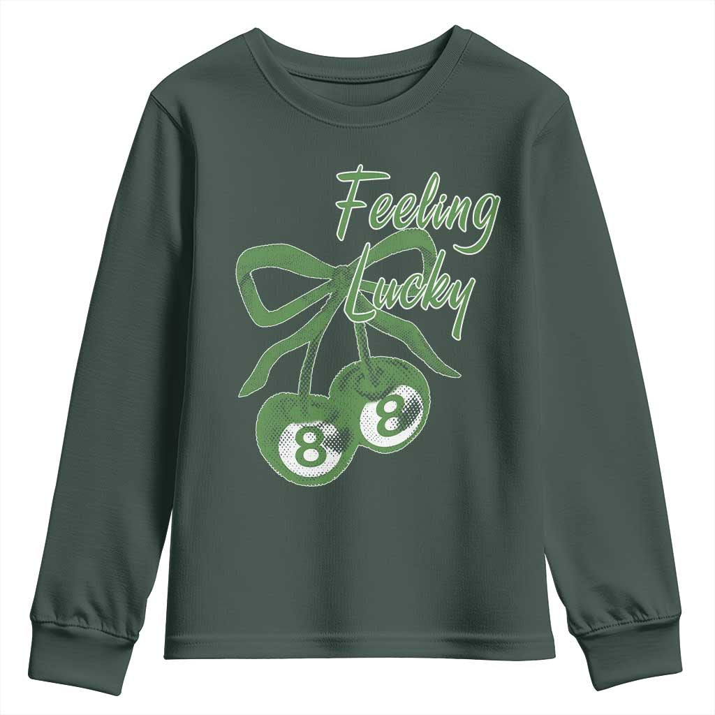 Cherry 8 Ball Youth Sweatshirt Feeling Lucky Girl Syndrome Coquette St Patricks Day