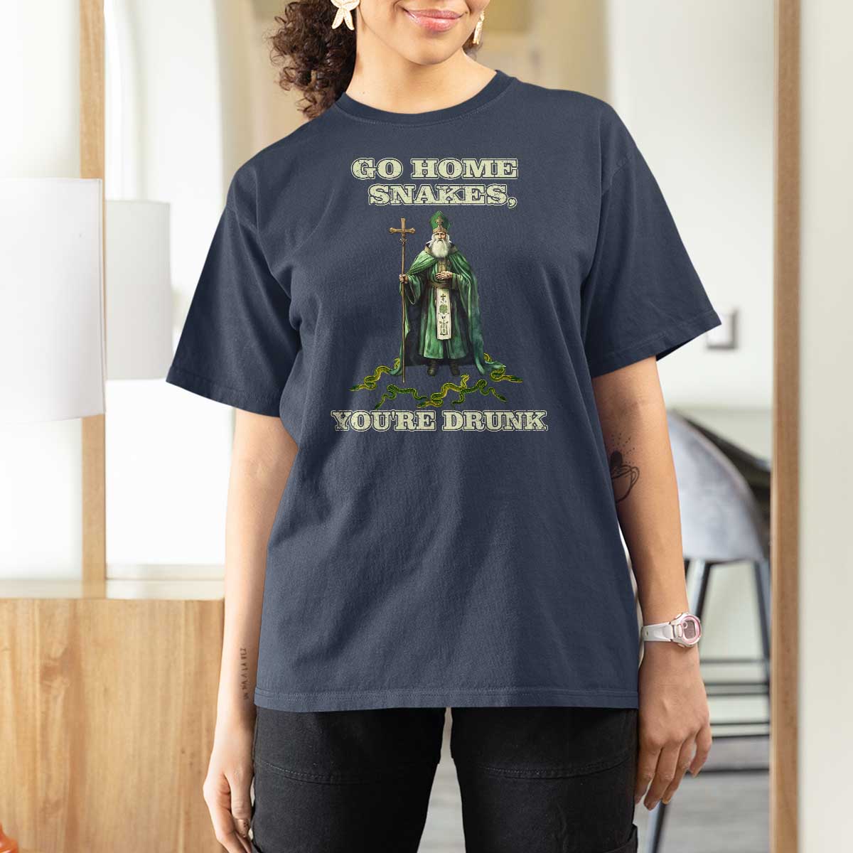 Funny St. Patrick's Day T Shirt For Women Go Home Snakes, You're Drunk