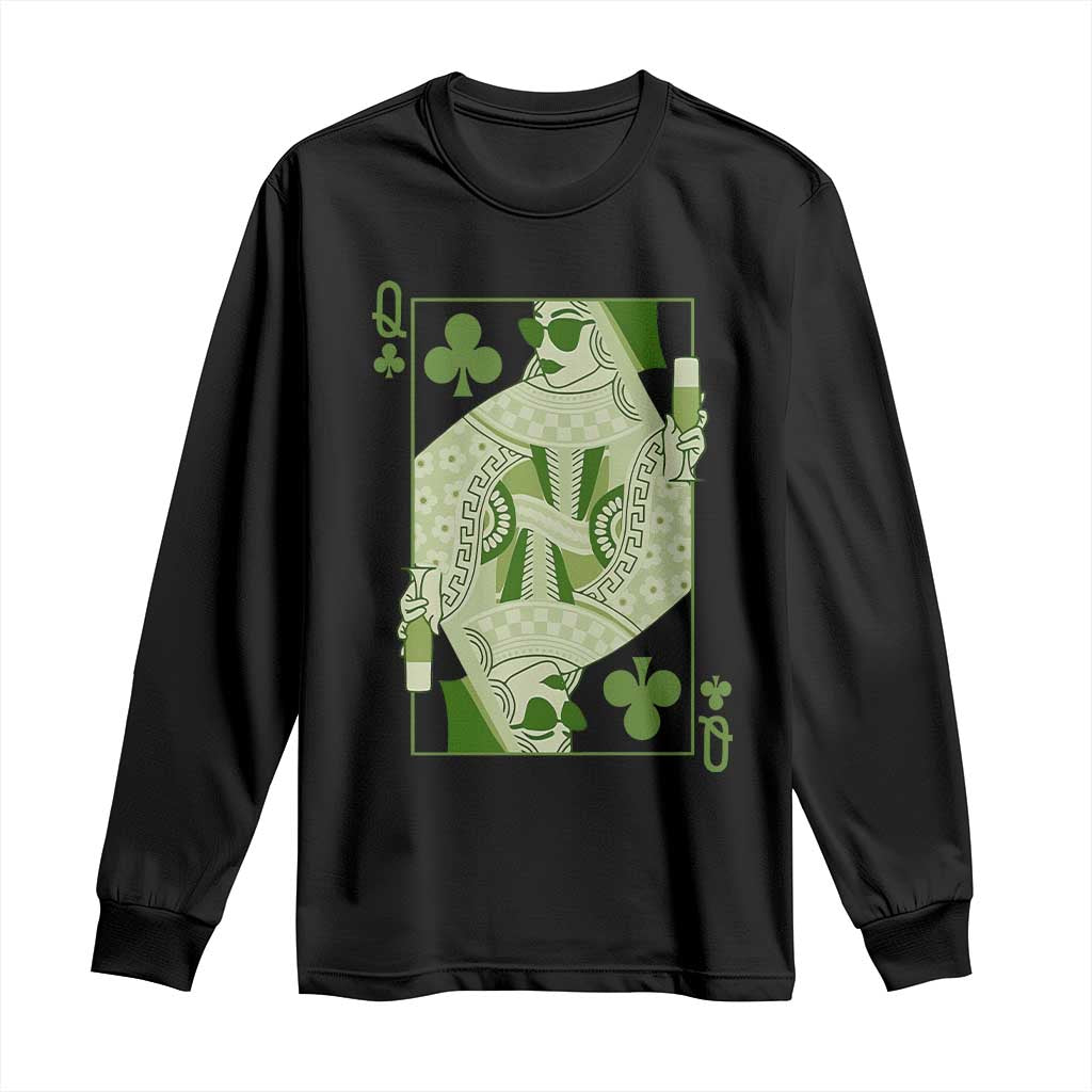 St. Patrick's Day Pub Long Sleeve Shirt Queen of Clubs Fun Green Pub