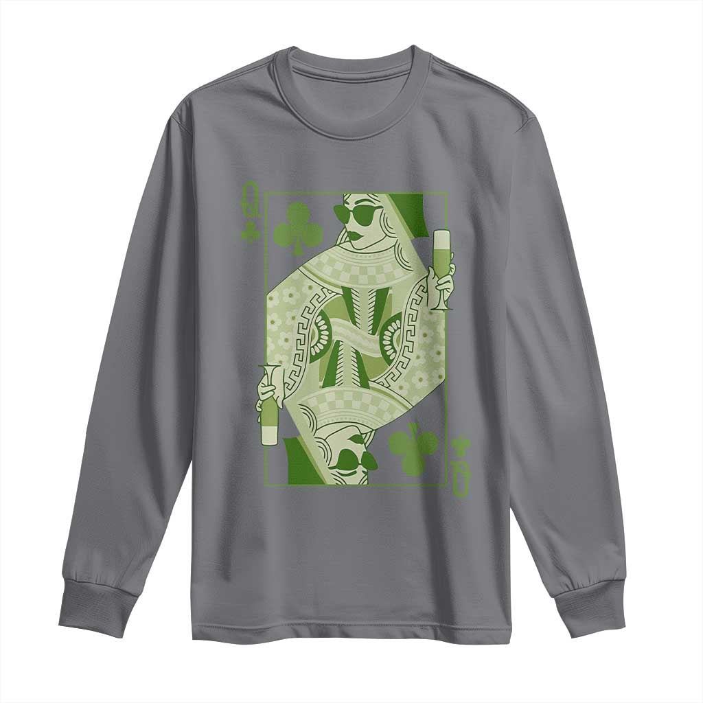 St. Patrick's Day Pub Long Sleeve Shirt Queen of Clubs Fun Green Pub