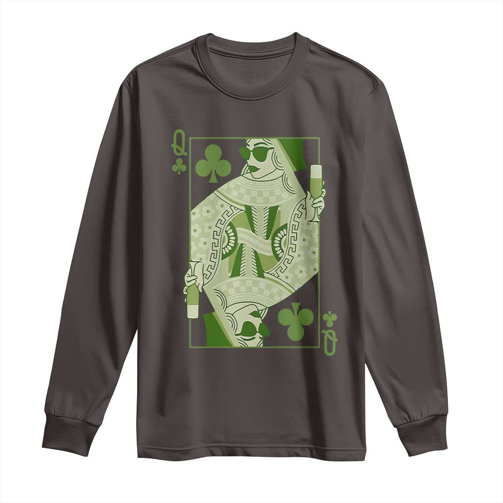 St. Patrick's Day Pub Long Sleeve Shirt Queen of Clubs Fun Green Pub