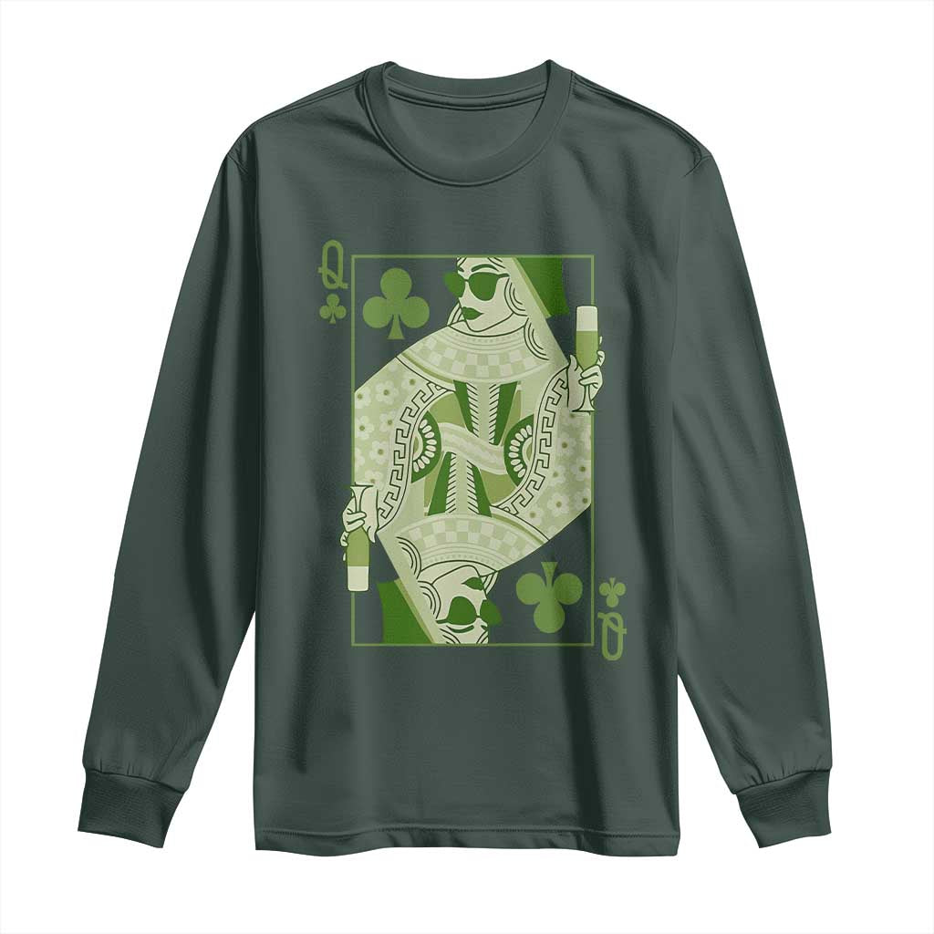 St. Patrick's Day Pub Long Sleeve Shirt Queen of Clubs Fun Green Pub