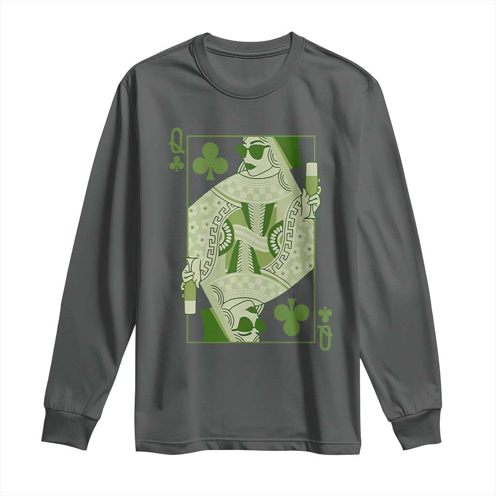St. Patrick's Day Pub Long Sleeve Shirt Queen of Clubs Fun Green Pub