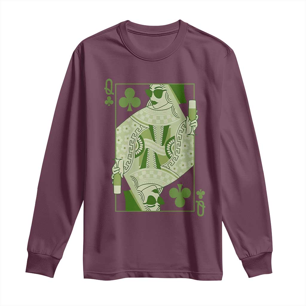 St. Patrick's Day Pub Long Sleeve Shirt Queen of Clubs Fun Green Pub