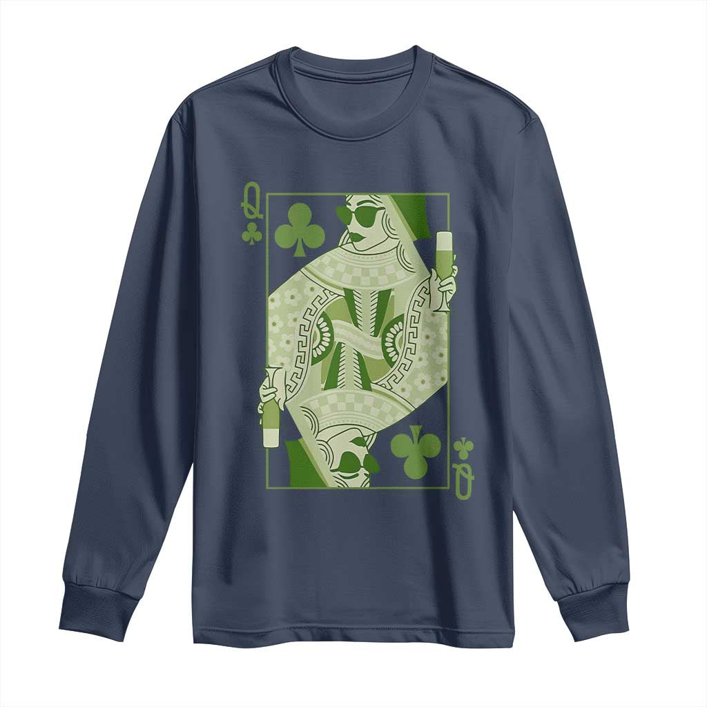St. Patrick's Day Pub Long Sleeve Shirt Queen of Clubs Fun Green Pub