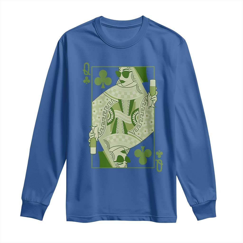 St. Patrick's Day Pub Long Sleeve Shirt Queen of Clubs Fun Green Pub