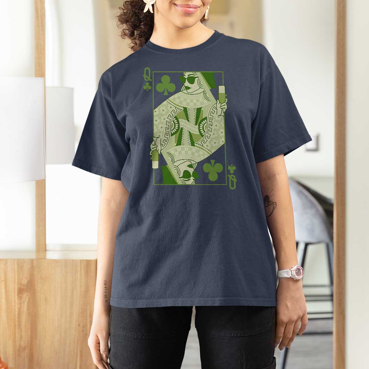 St. Patrick's Day Pub T Shirt For Women Queen of Clubs Fun Green Pub