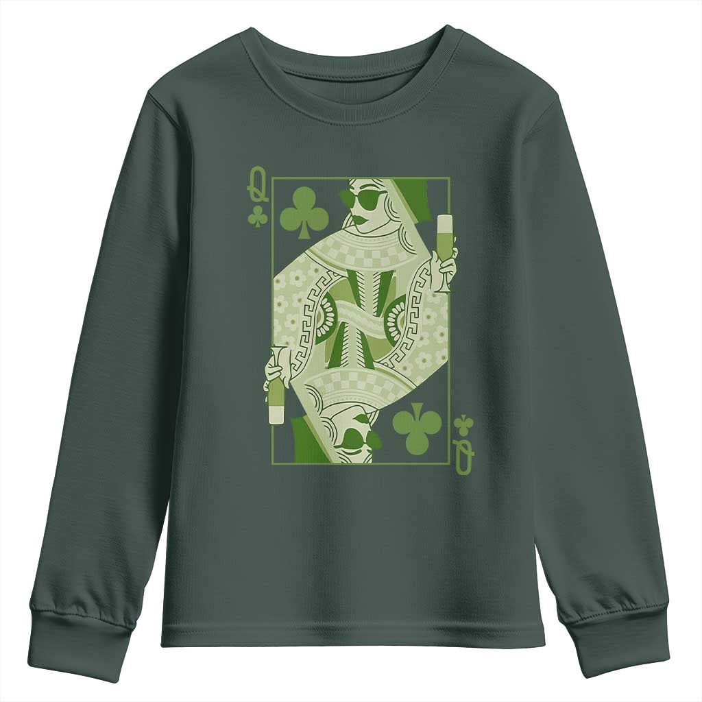 St. Patrick's Day Pub Youth Sweatshirt Queen of Clubs Fun Green Pub