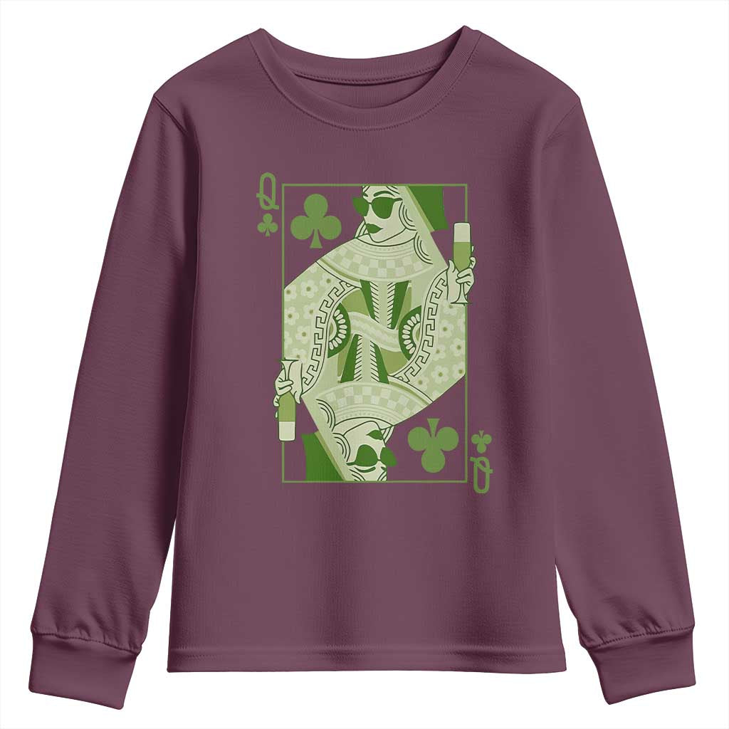 St. Patrick's Day Pub Youth Sweatshirt Queen of Clubs Fun Green Pub