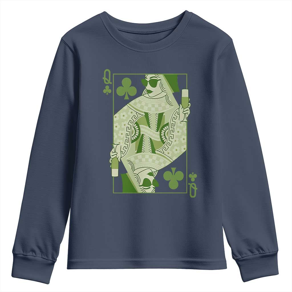 St. Patrick's Day Pub Youth Sweatshirt Queen of Clubs Fun Green Pub