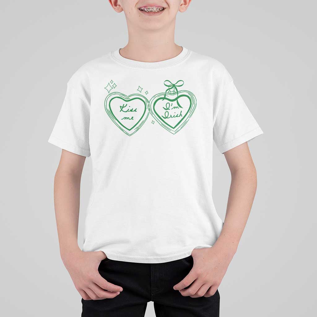 Kiss Me I'm Irish T Shirt For Kid Green Heart Locket St. Patrick's Day Pride