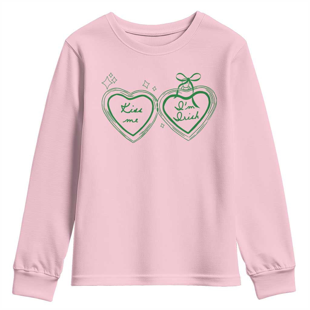 Kiss Me I'm Irish Youth Sweatshirt Green Heart Locket St. Patrick's Day Pride