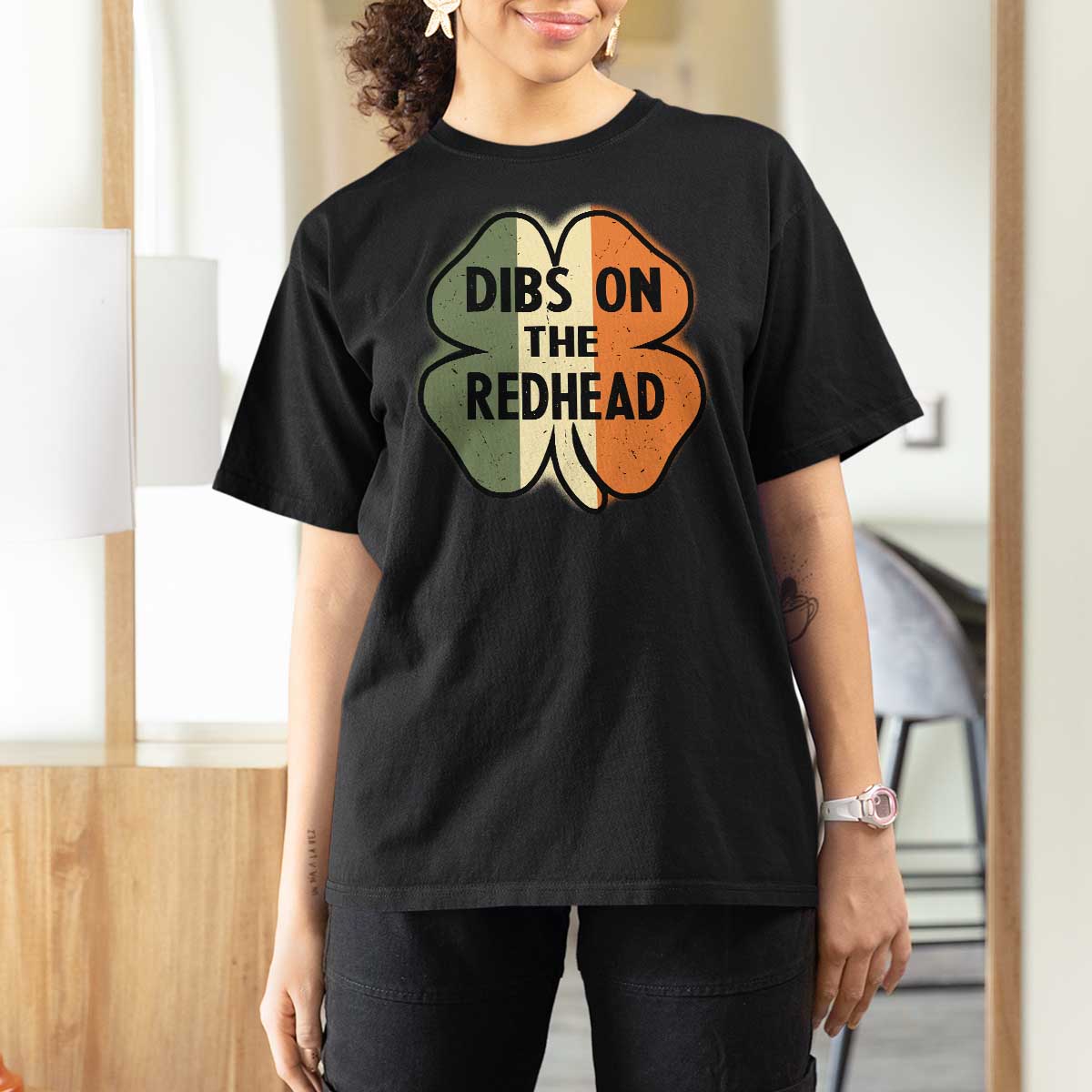 Funny Irish St Patricks Day T Shirt For Women Shamrock Dibs On The Redhead