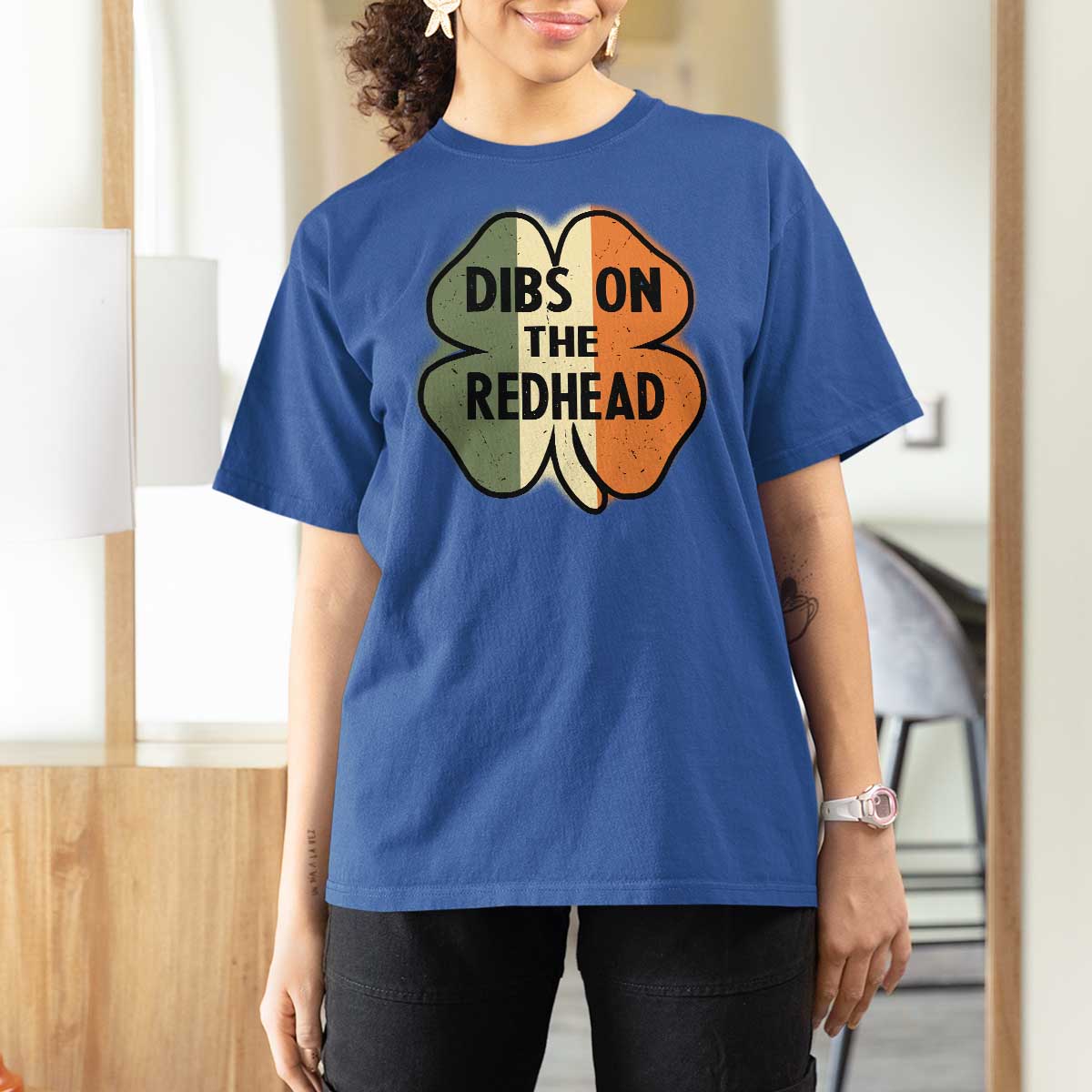 Funny Irish St Patricks Day T Shirt For Women Shamrock Dibs On The Redhead