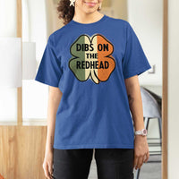 Funny Irish St Patricks Day T Shirt For Women Shamrock Dibs On The Redhead
