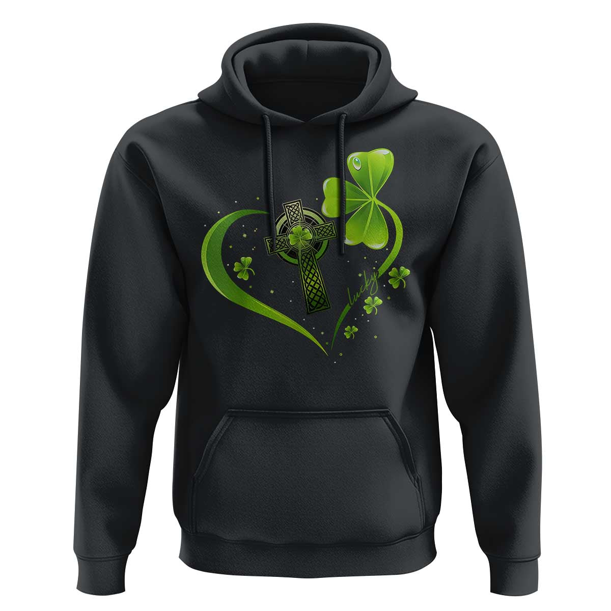 St Patricks Day Hoodie Lucky Clover Irish Shamrock Celtic Cross