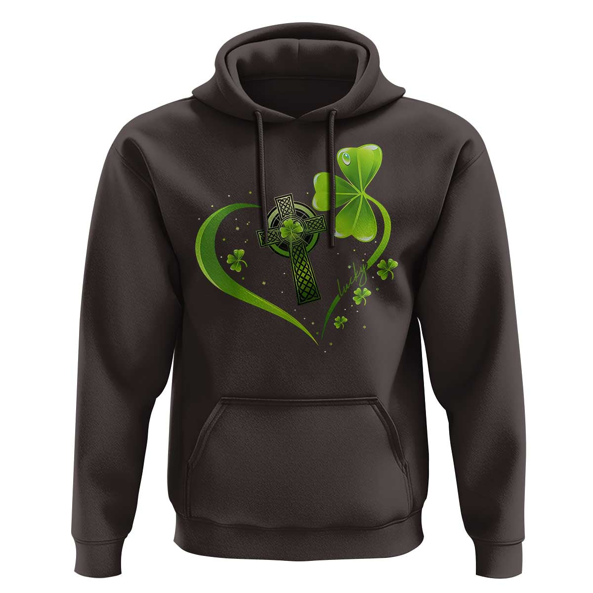 St Patricks Day Hoodie Lucky Clover Irish Shamrock Celtic Cross