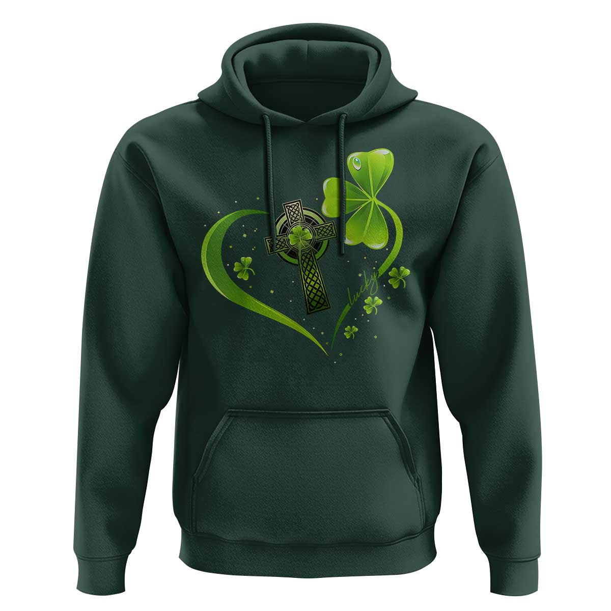 St Patricks Day Hoodie Lucky Clover Irish Shamrock Celtic Cross