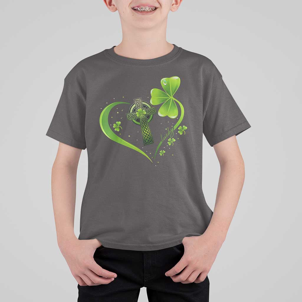St Patricks Day T Shirt For Kid Lucky Clover Irish Shamrock Celtic Cross