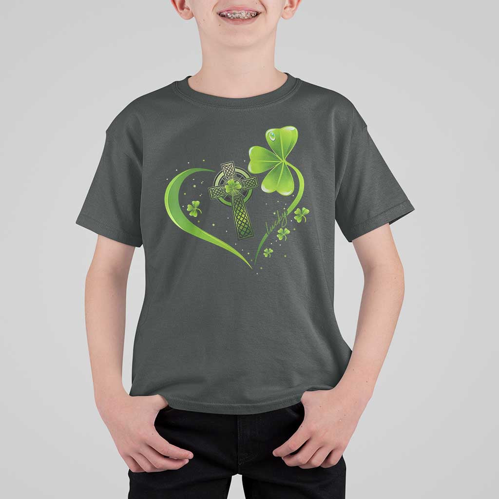 St Patricks Day T Shirt For Kid Lucky Clover Irish Shamrock Celtic Cross