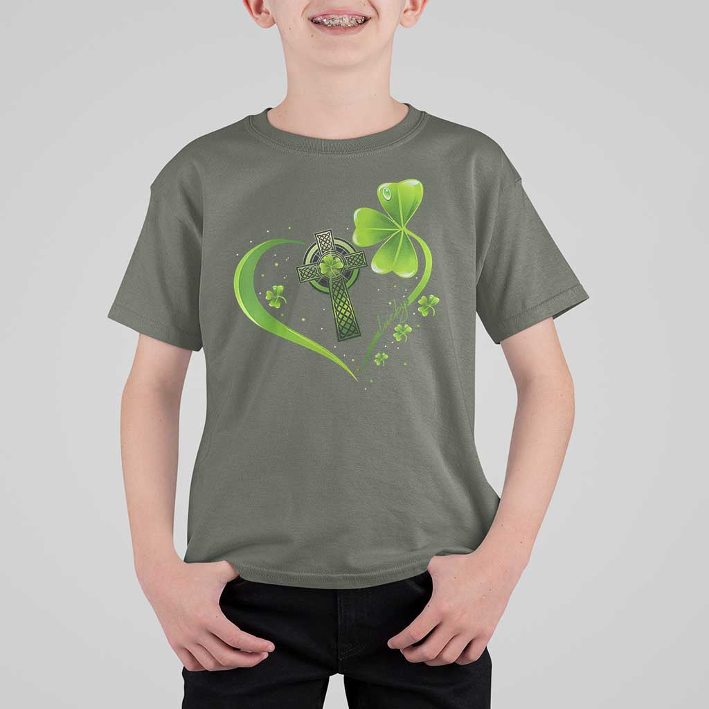 St Patricks Day T Shirt For Kid Lucky Clover Irish Shamrock Celtic Cross