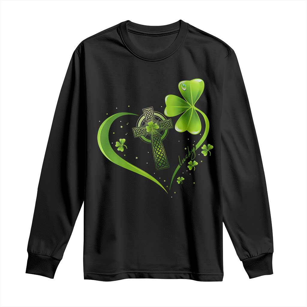St Patricks Day Long Sleeve Shirt Lucky Clover Irish Shamrock Celtic Cross