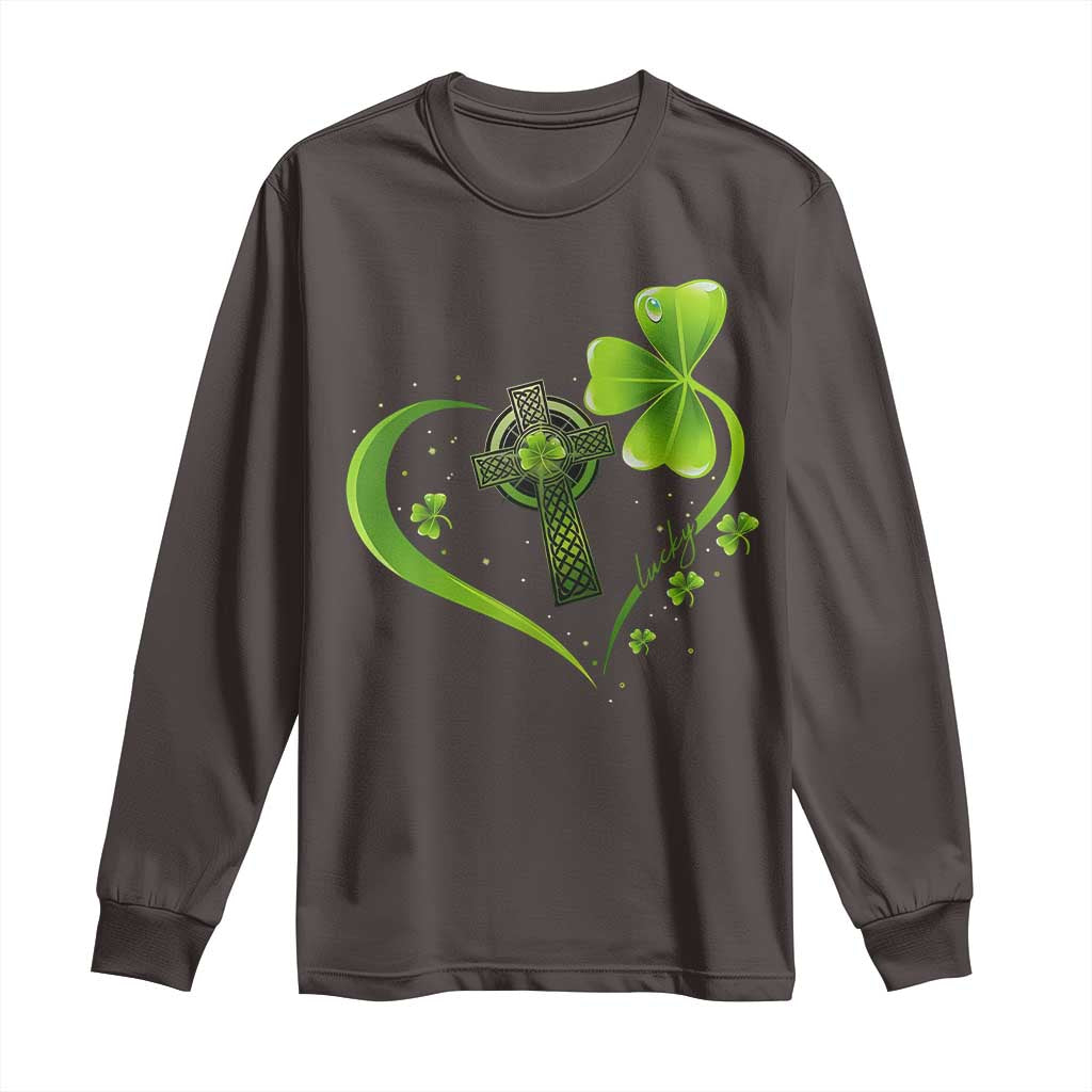 St Patricks Day Long Sleeve Shirt Lucky Clover Irish Shamrock Celtic Cross