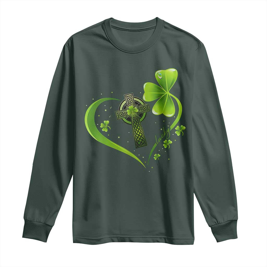 St Patricks Day Long Sleeve Shirt Lucky Clover Irish Shamrock Celtic Cross