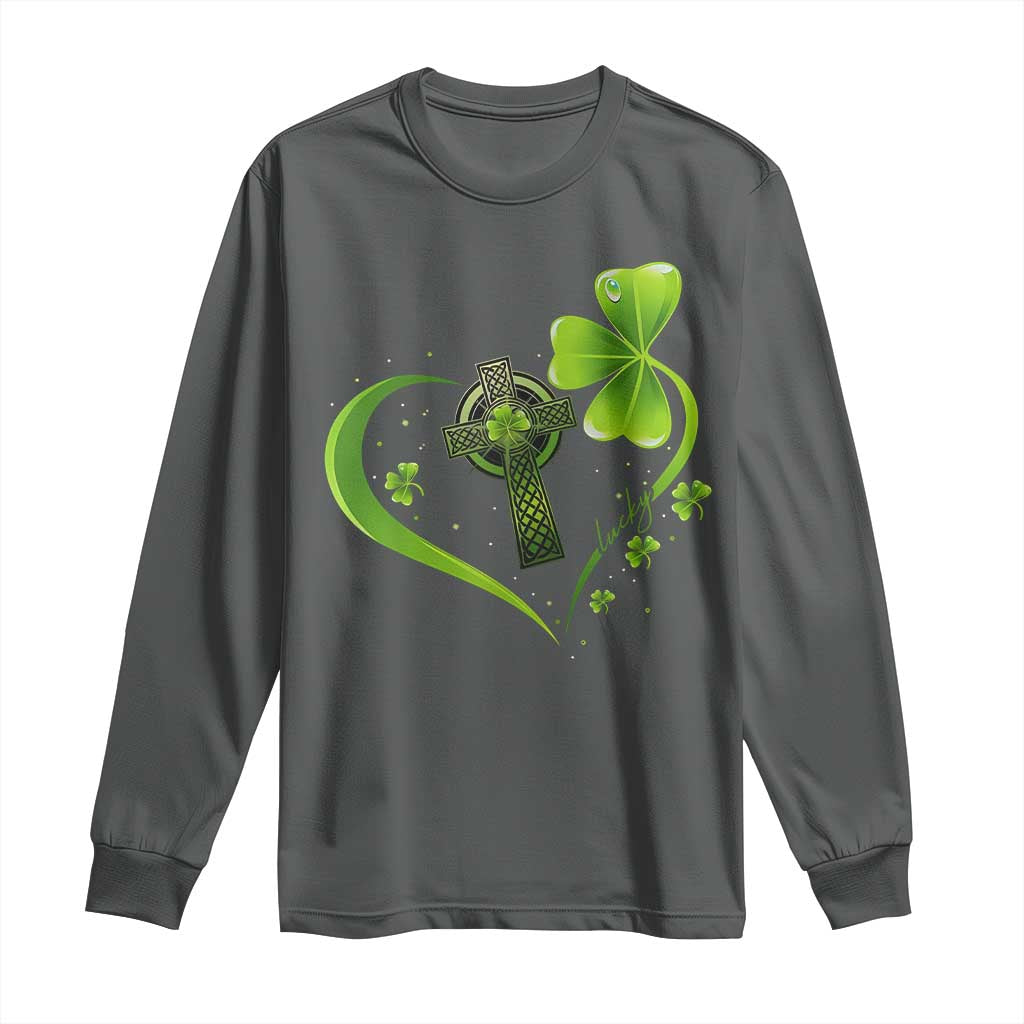 St Patricks Day Long Sleeve Shirt Lucky Clover Irish Shamrock Celtic Cross